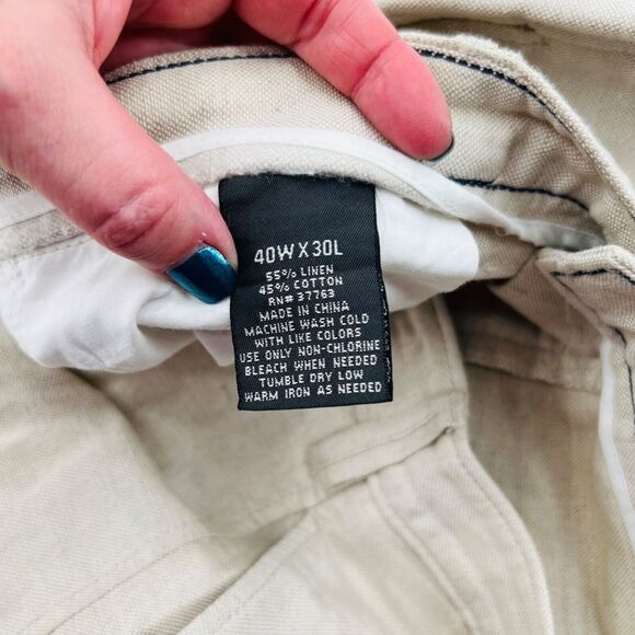 St. Johns Bay Men's Linen-Cotton Blend Straight Pants 40W x 30L Beige High Rise - Picture 4 of 14